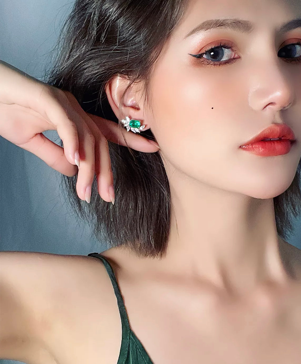 The Queen Amia Emerald Stud Earring by Intricata co.