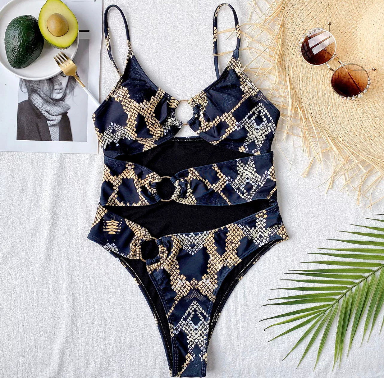 Mou Aér Amanda Cut-out Animal print 1-pc beach wear